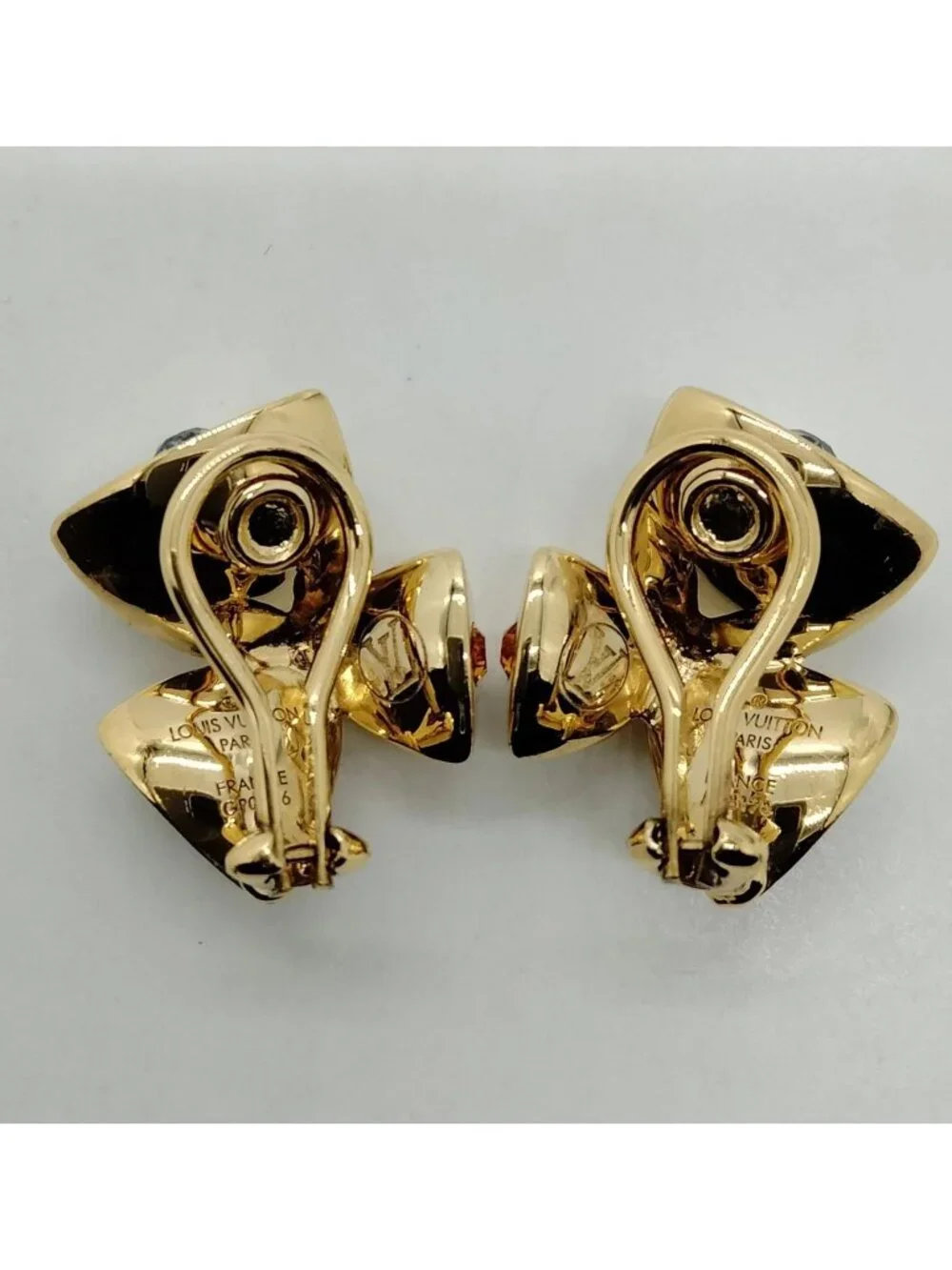 Authentic Louis Vuitton Gold Tone LV Icon Stud Earrings Crystal Designer Jewelry